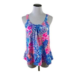 Lilly Pulitzer Loro Top Rainforest Retreat Sz M Blue Pink Floral